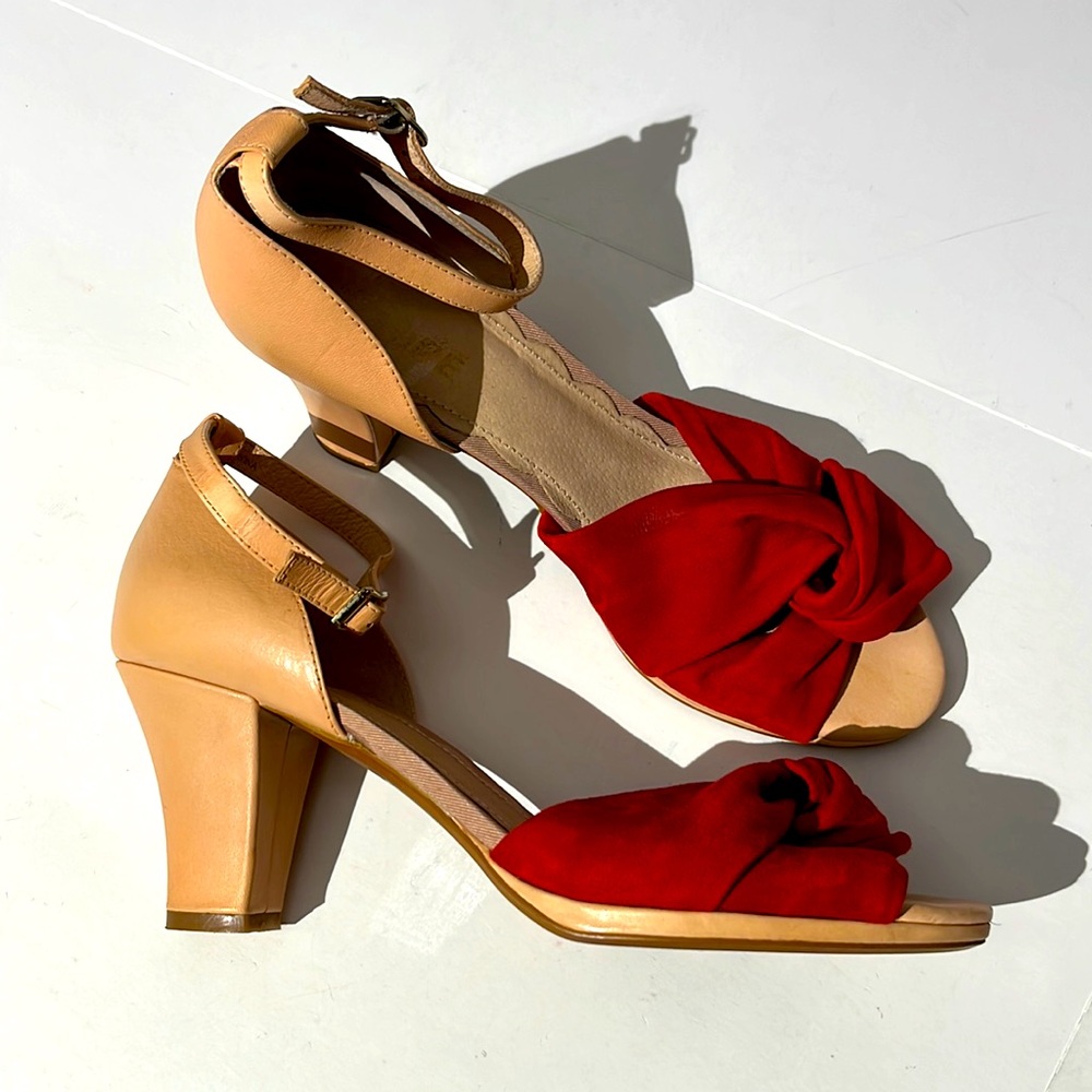 Miss L Fire Evie leather heels pumps red nude sz 40 flamenco rockabilly shoes